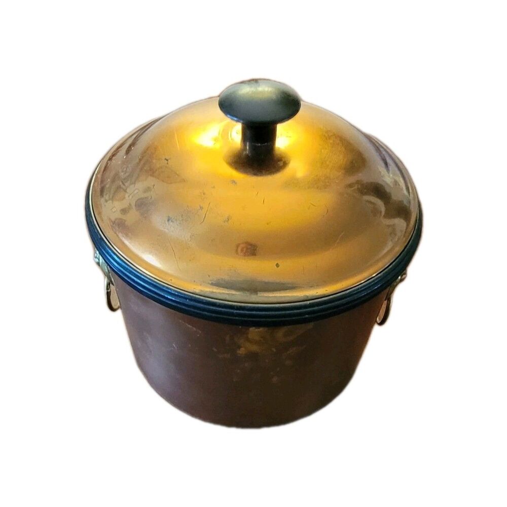 Vintage Coppercraft Guild Ice Bucket w/Brass Lion Head Handles 1970's Barware